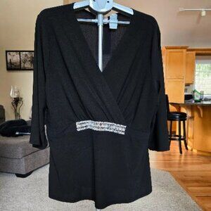 NWT 727 Trend black blouse sz 3X with embellished waist accents